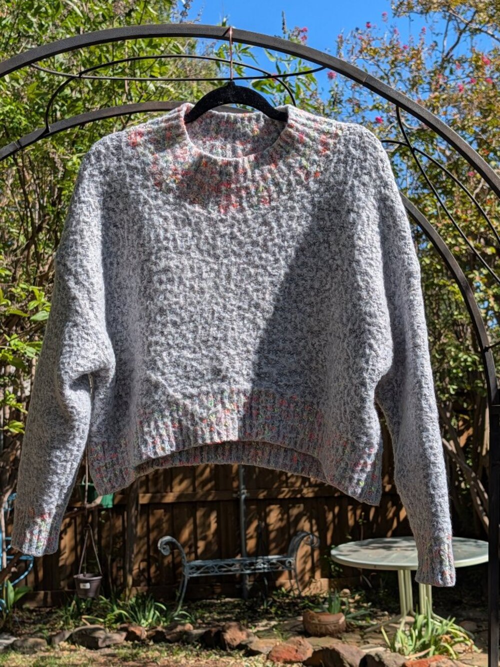 Free People Stardust Cropped Pullover Sweater Grey Neon Confetti Fleck S